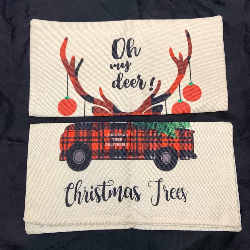 Festive Christmas Holiday Print Burlap Matching Set Pillow Case Set for Home - Picture 6 of 8